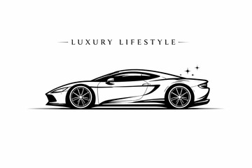 Fototapeta premium luxury sports car silhouette, sleek car outline, premium automotive design, elegant vehicle silhouette, high end sports car, minimalist car illustration, refined luxury aesthetic, smooth aerodynamic l