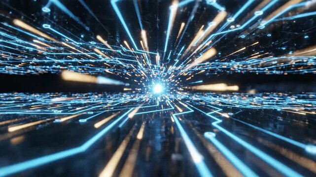 AI-powered digital network with glowing blue data circuits and central light source highlights ai as axis, repeated as digital ai, neural ai, and abstract ai for technology, processing