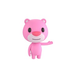 Fototapeta premium Cute 3D render Pink Bear character presenting to the side while facing the camera, friendly and confident mascot style, isolated on white background.