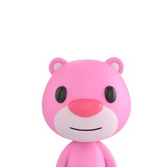 Fototapeta premium Cute 3D render Pink Bear character portrait close up, half body view, friendly and charming mascot style, isolated on white background for profile, branding, and digital design.