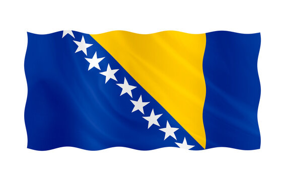 Digital composite..Flag of Bosnia Herzegovina with a wave and a fabric overlay. ..Zastava, Bosnian, national, country, nation, land...PNG file