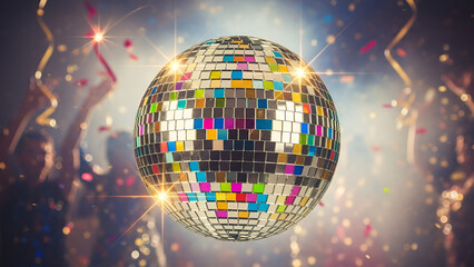 Obraz premium Vibrant disco ball shines brightly with colorful tiles at a lively party