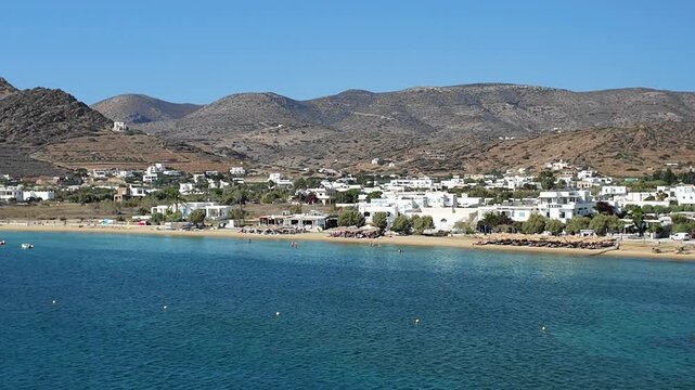 Panoramic view of the Gialos beach in Ios Greece
