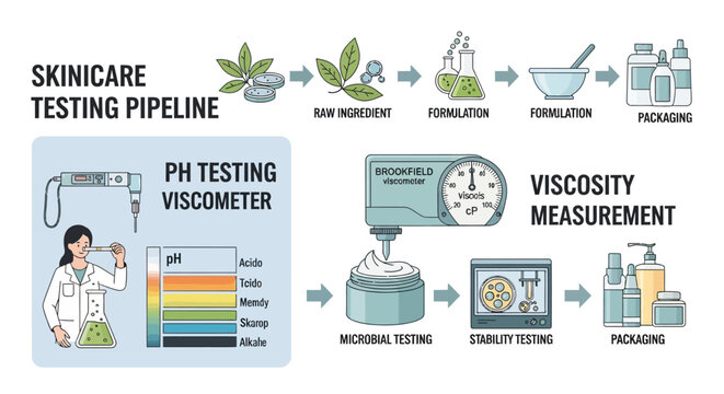 Scientist conducting skinicare product testing in laboratory with various equipment