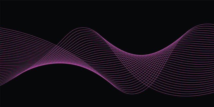 Elegant purple wave lines on a black background forming a smooth, flowing pattern. Perfect for sound, music, tech, or abstract digital themes. dark background.