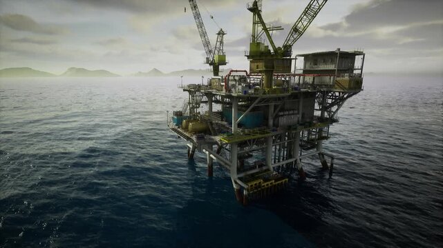Technical assessment of maritime oil installation with tools. Comprehensive structural evaluation of oceanic oil extraction platform with measurement devices