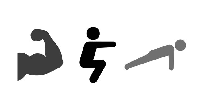 Fitness Icons Muscle, Squat, and Push-up Exercise