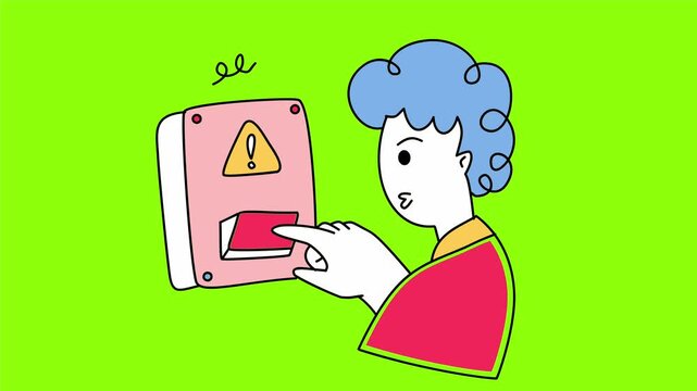 Person pushing red emergency button on wall for fake alarm