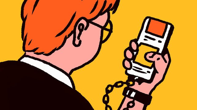 Man chained to smartphone