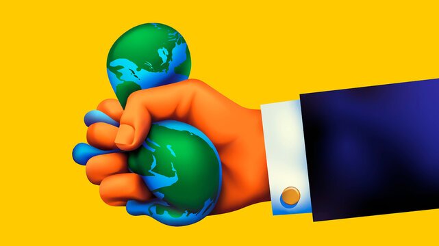 Hand squeezing planet earth