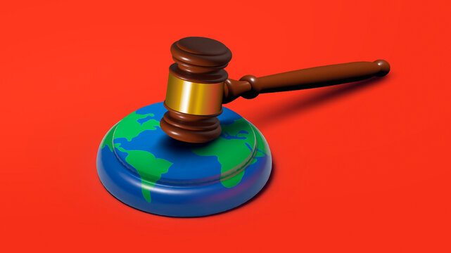 Judge&rsquo;s gavel on globe sound block