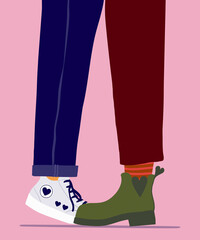 Legs of young woman on tiptoes to kiss boyfriend