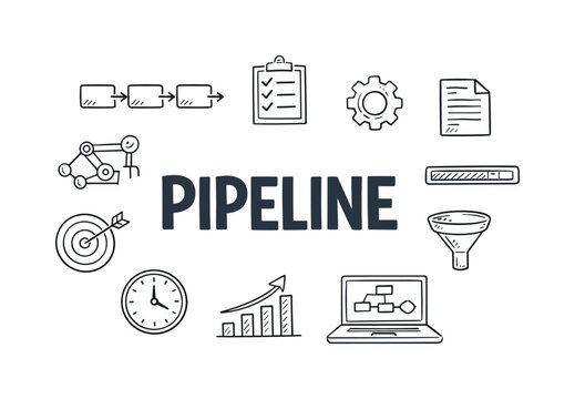 Digital workflow pipeline and process flow optimization concept focused on visualizing stages, managing transitions and improving efficiency across structured