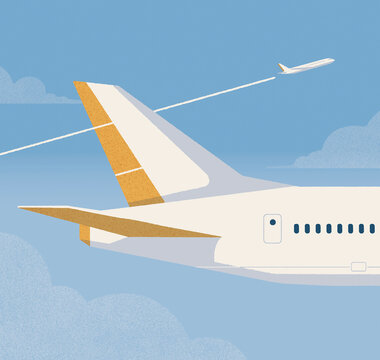 Vapour trail forming line on aeroplane tail