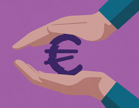 Hands squeezing euro sign