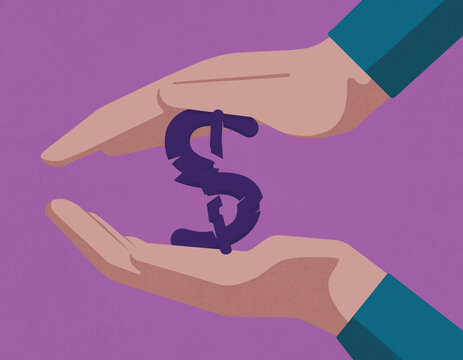 Hands squeezing dollar sign