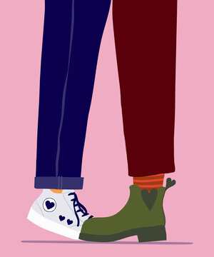 Legs of young woman on tiptoes to kiss boyfriend