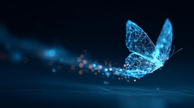 Futuristic lowpoly blue butterfly abstract technology background artificial intelligence virtual reality digital transformation quantum network speed innovation data connection concept