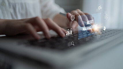 Naklejka premium Asset management system showing investment planning, financial goal tracking, ROI analysis, and performance monitoring for efficient resource utilization Latch