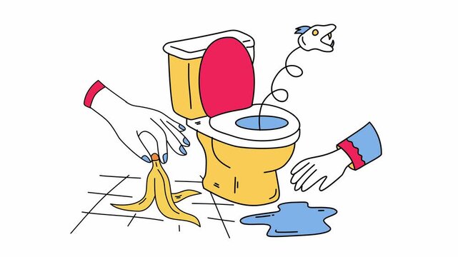 hand reaching for banana peel near a funny toilet prank