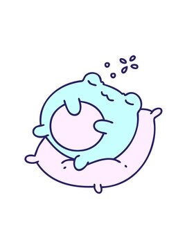 splitting motion animation of cartoon of a cute frog sleeping on a pillow