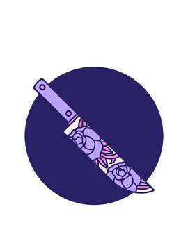 blinking radial lines animation of iconic tattoo style image of a dagger and flowers