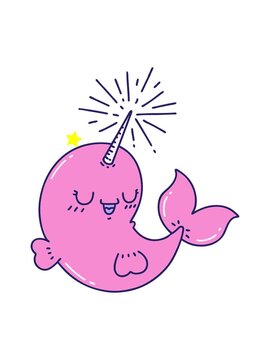 twinkling stars effect animation of traditional tattoo style happy narwhal