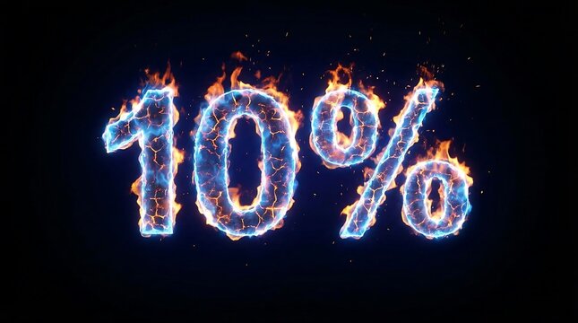 Dynamic 10 Percent Discount with Fiery Blue and Orange Flames