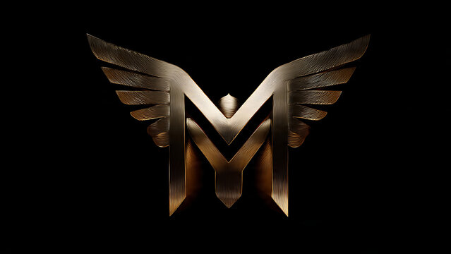 Luxurious Golden Winged Letter M Logo on Black Background