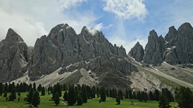Panorama of Odle - Geisler range in Italian Dolomites.