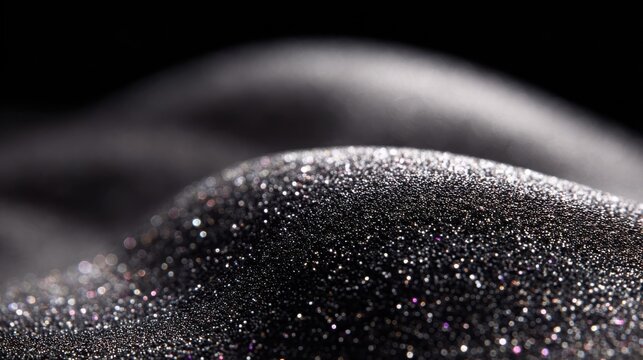 Close-up of a dark, matte surface with uniform, glittering silver particles, creating a textured, abstract sparkle effect.