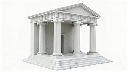 Fototapeta premium 3D render of a classical Greek temple with marble columns steps and pediment on white background symbolizing justice law and ancient architecture,detail,detail,detail,detail