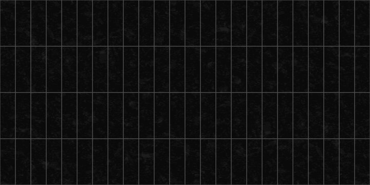 Vertical subway tile pattern for floor and wall. Black seamless texture for kitchen backsplash and bathroom. Ceramic tiles background with marble texture. Mosaic building facade, vector illustration