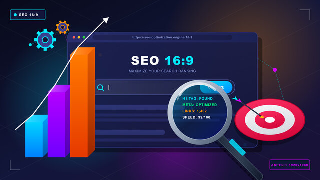SEO Optimization and Search Engine Ranking Growth Concept