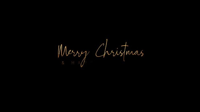 Merry christmas in golden cursive against a black background. Suitable for holiday greetings, festive designs, and seasonal projects.