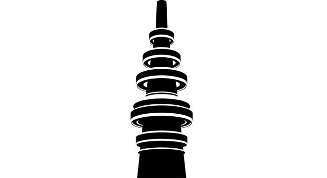 Futuristic Megatower Vector Silhouette with Circular Layered Rings and Sci-Fi Architecture