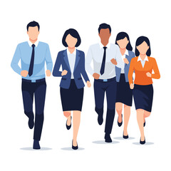 Obraz premium Group of business professionals running together in office attire on white background