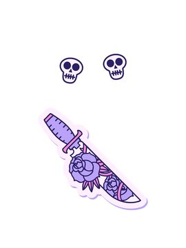 spinning skulls animation of tattoo design in traditional style of a dagger and flowers