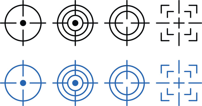 A collection of various target and reticle designs with different colors and patterns