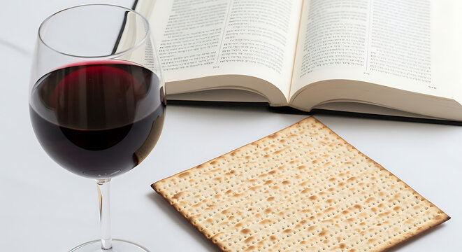 Jewish holiday symbols on white table.