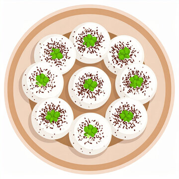 Soft, fluffy kue cubit topped with chocolate sprinkles and pandan cream, a beloved Indonesian street snack served warm in bite-sized rounds