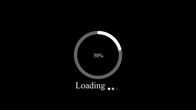 Loading Circular Progress Bar Interface Animation, 5 to 95 Percent on Black ,with video animation.