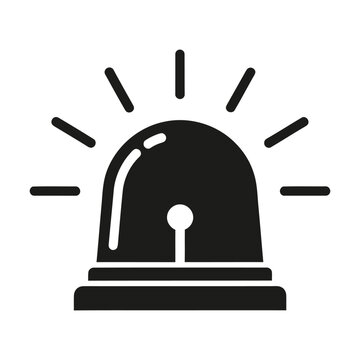 Flashing emergency light siren, representing alarm, alert, warning, and urgent situation, silhouette icon