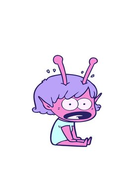 bobbing motion animation of cartoon shocked alien girl illustration