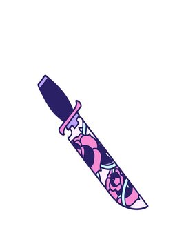 stretching up animation of tattoo of a dagger and flowers