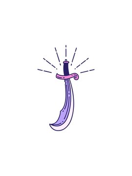 starburst effect animation of illustration of a traditional tattoo style scimitar sword