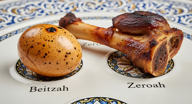 Traditional Jewish Seder plate elements.