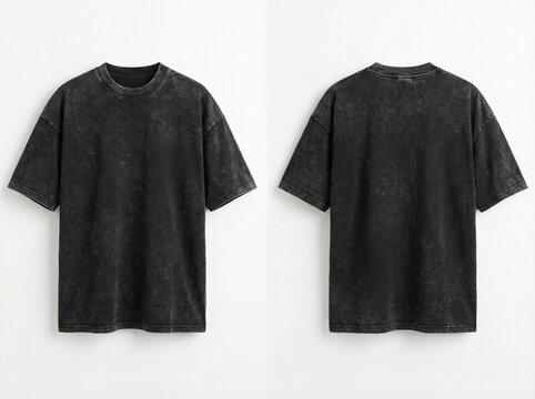 Black Acid Wash Oversized T-Shirt Mockup Front and Back View