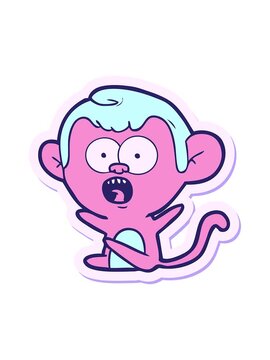 popping motion animation of sticker of a cartoon shocked monkey