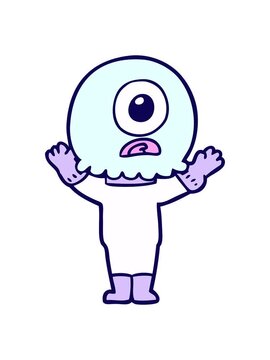 neon light effect animation of cartoon cyclops alien spaceman